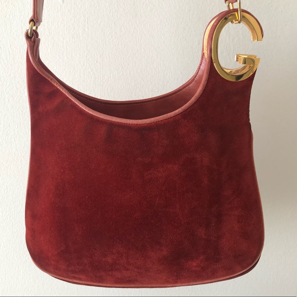 GUCCI - RARE vintage suede shoulder bag w/brass GG